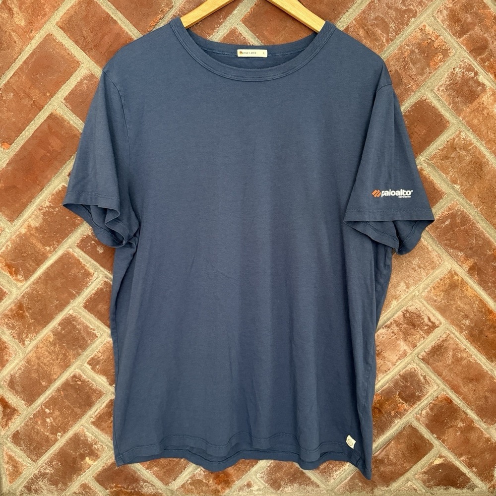 Marine Layer Shirt Mens Large Blue Crewneck Casual Plain Stretch‎ Palo Alto Logo
